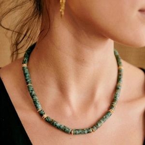Sezane Emerald and Gold Beaded Necklace